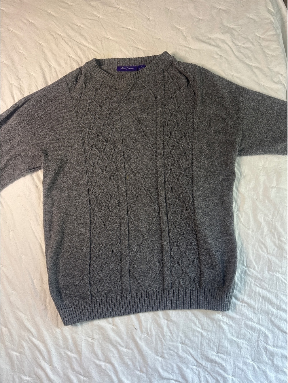 Alan Flusser Men's Gray Cable Knit Pullover Sweater Large